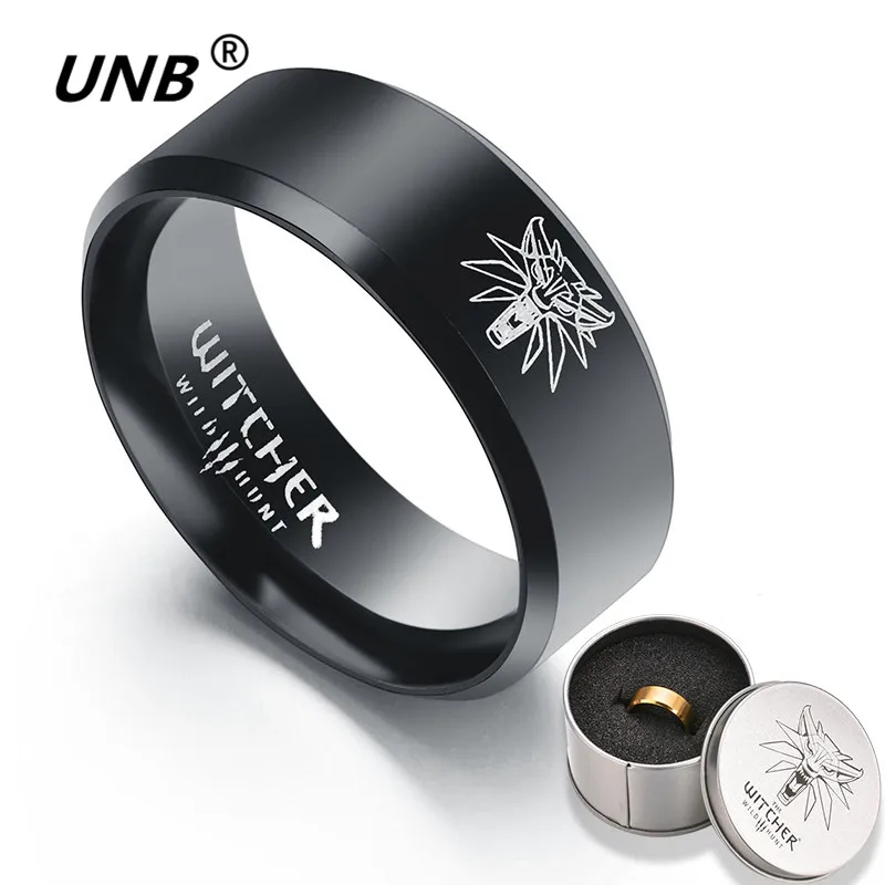 

Stainless Steel Game The Witcher 3 Ring Gold Black Colors Wild Hunt Medallion One Stark of Winterfell Direwolf Wolf Rings