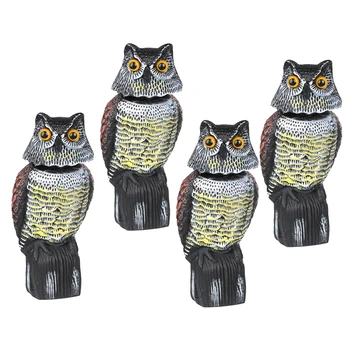 

4Pcs Realistic Owl Decoy with Rotating Head Garden Protection Bird Scarer Natural Enemy Scarecrow