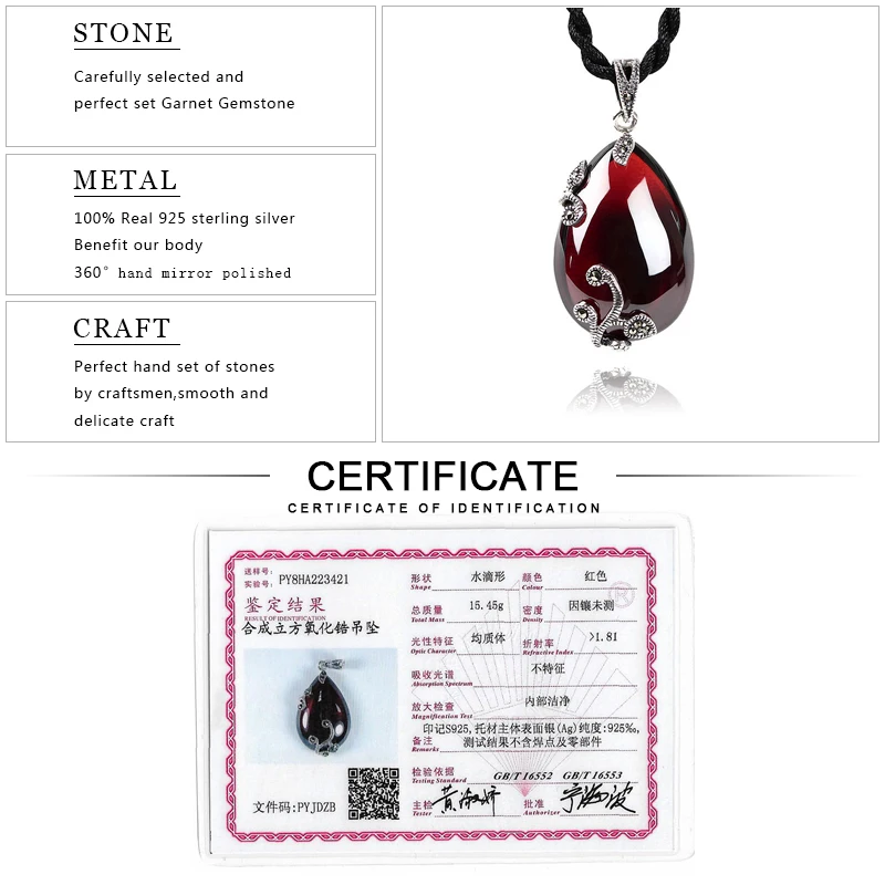 EDI Red Garnet Gemstone 925 Sterling Silver Pendants Necklace For Women Flower Shape Bijoux Fine Jewelry
