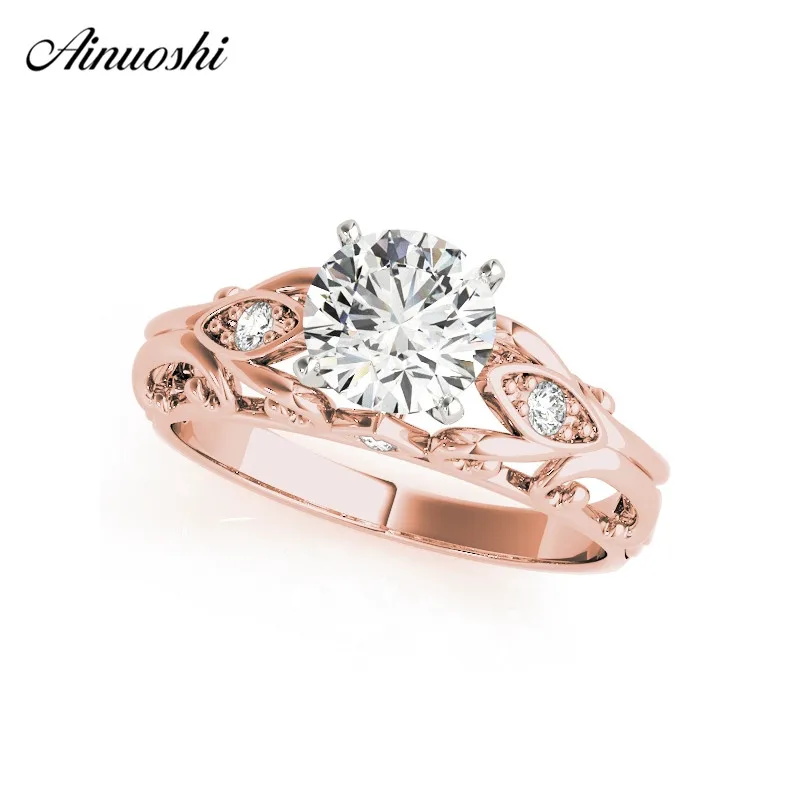 

AINUOSHI Trendy 925 Sterling Silver Wedding Ring Women Engagement Anniversary 1ct Round Rose Gold Color Bridal Rings Jewelry