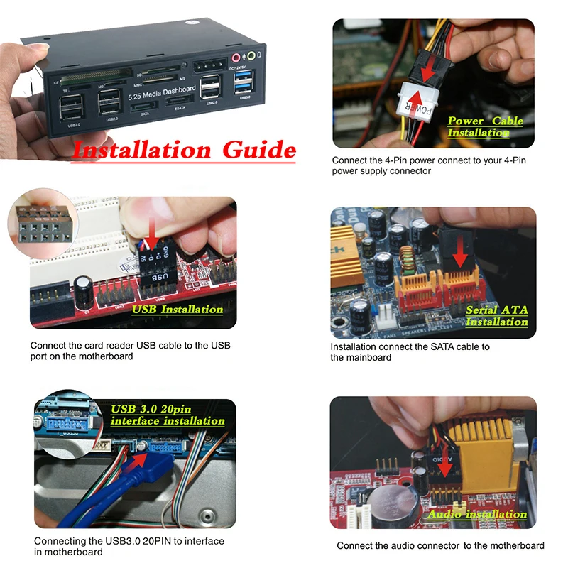 Мультимедийный кард ридер 5 25 дюйма USB 2 0/3 0 20 pin e SATA передняя панель для