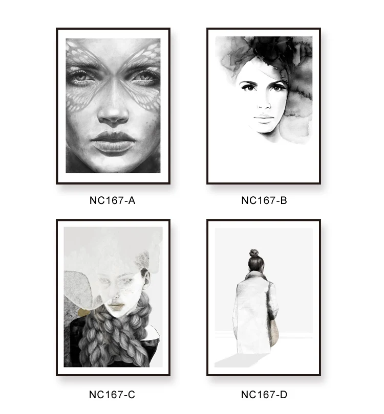 Modern women face photo black and white art wall print painting make