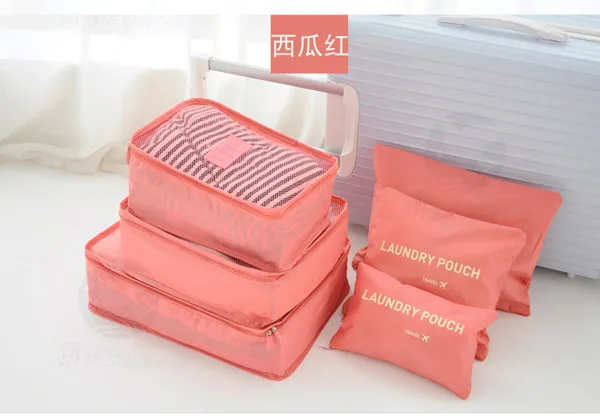 Водонепроницаемая дорожная сумка для хранения, прочная 6 шт./партия, большая вместительность, секретная сумка, сумка для организации и сортировки одежды - Цвет: Watermelon Red