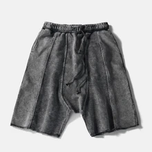 Шорты в стиле хип-хоп из обратного хлопка с вощеным шнуром высокого качества, шаровары, штаны для бега, короткая уличная одежда