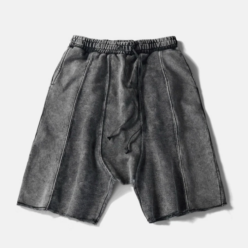

Hip hop Reversed Cotton Distressing Shorts High Quality Waxed Cord Harem Joggers Short Streetwear