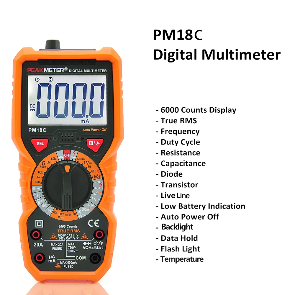 PEAKMETER PM18C RMS Многофункциональный цифровой мультиметр Измерение напряжения тока Сопротивление Емкость Частота