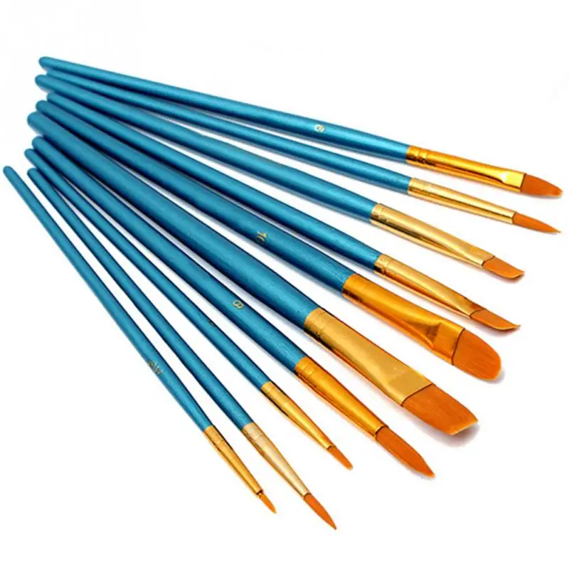 

10pcs/lot Nylon Wooden Handle Paint Brush Set Watercolor Brush Painting Tool High Quality #824 New