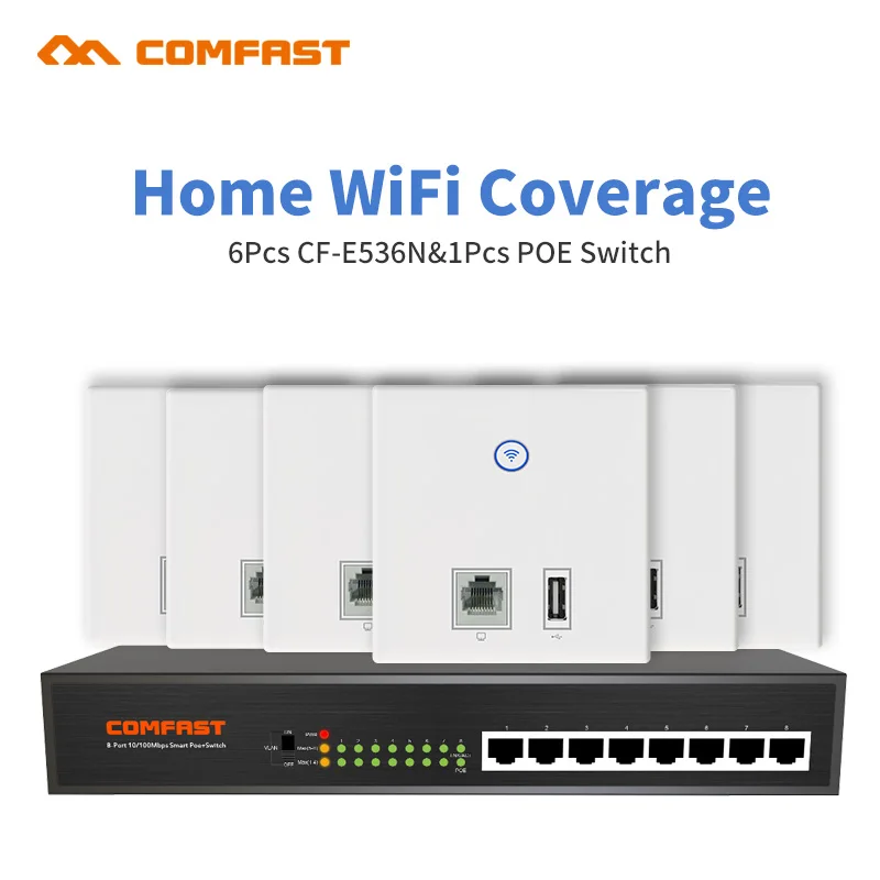 

DHL Free Comfast Wifi Coverage Solution for Home Wifi networking managment solution 6pcs indoo wall ap with 1 8port poe switch