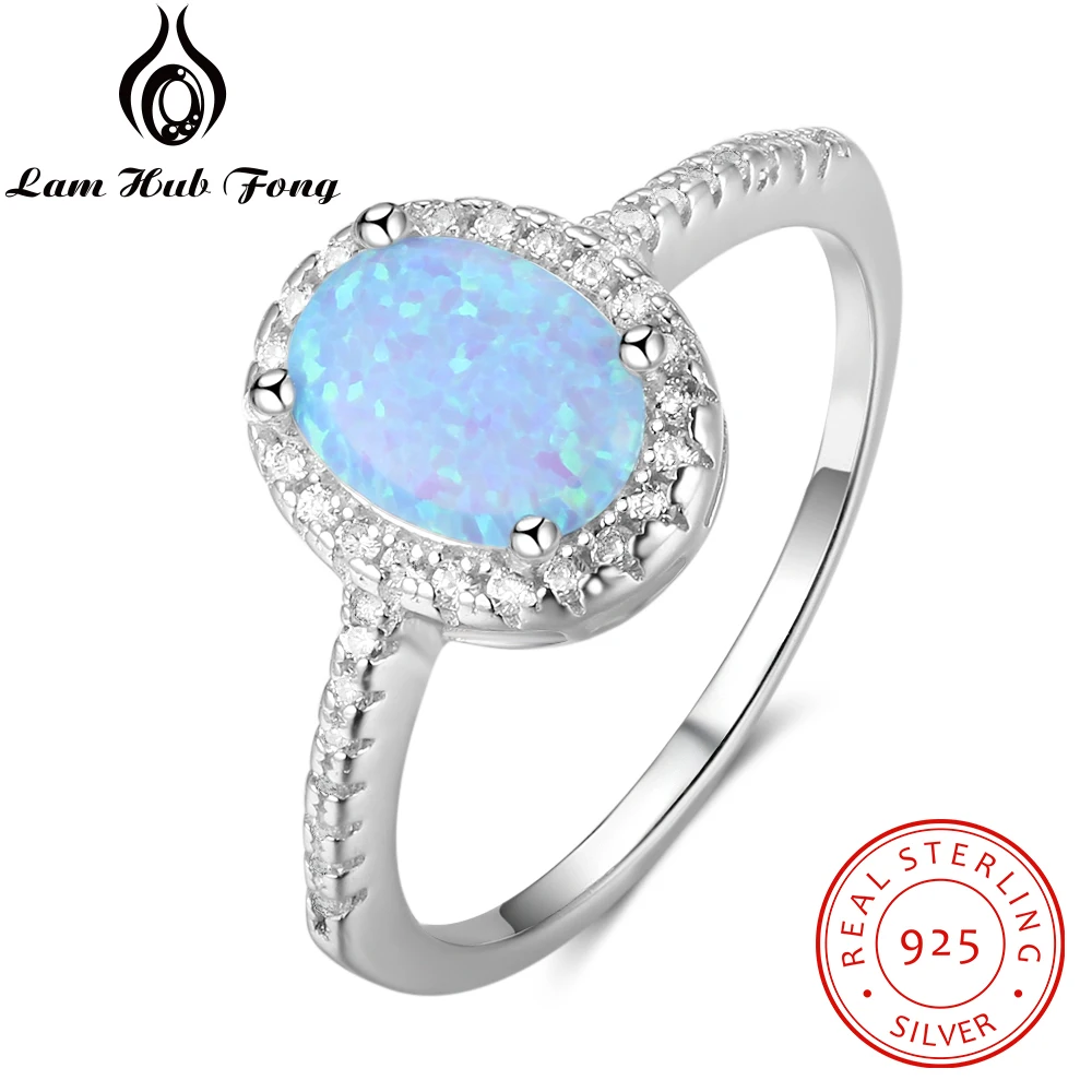 

Promise 925 Sterling Silver Ring Blue Opal Stone With For Women Valentine's Day Romantic Gift(Lam Hub Fong)