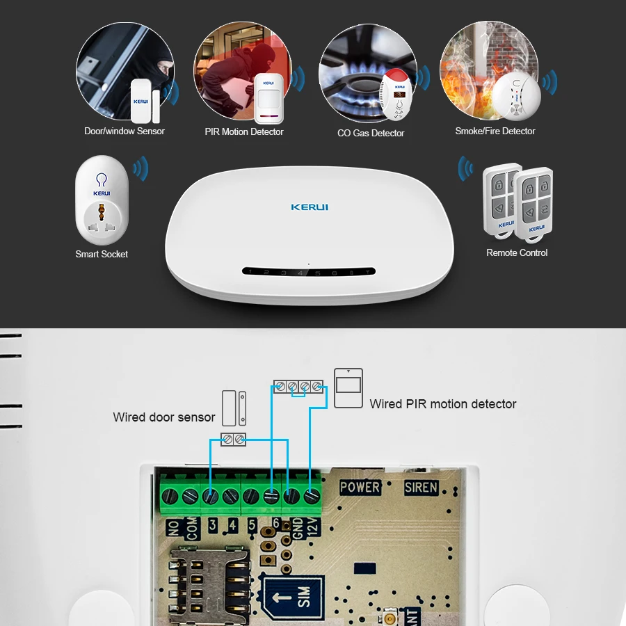 KERUI GSM сигнализация, система безопасности, автоматический набор, приложение, контроль, противопожарная защита, беспроводная домашняя охранная безопасность, DIY Kit