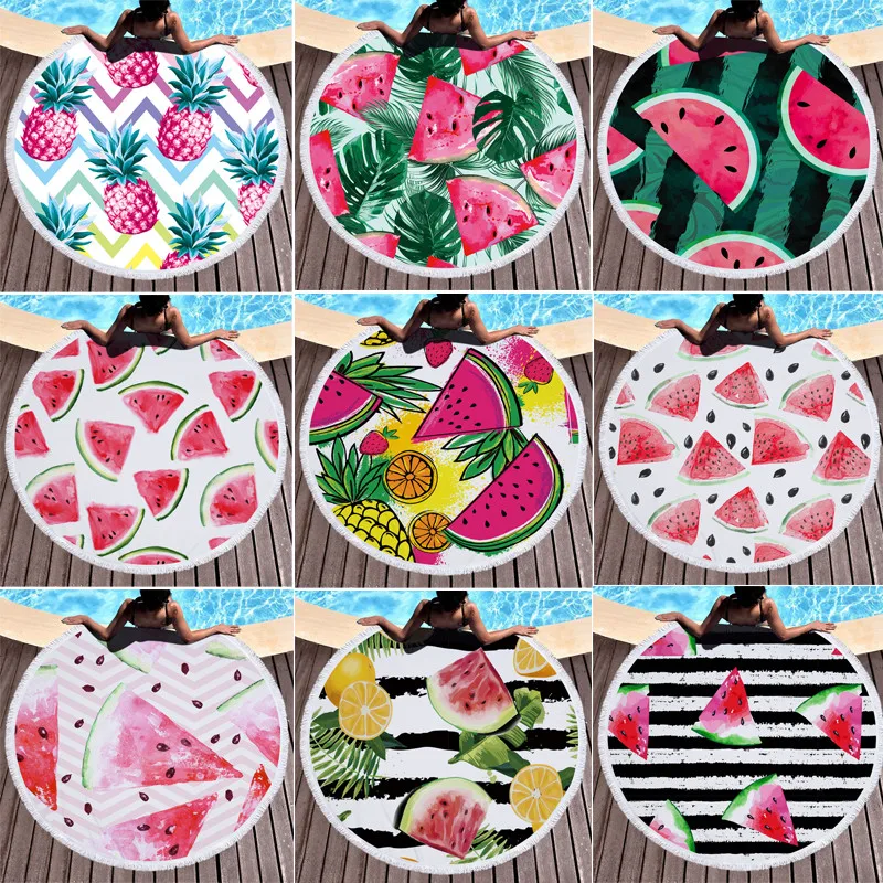 Toalha de Praia Toalha de Banho Tassel Redonda Tapeçaria Yoga Cobertor Colcha Xale 150 Centímetros Colorido Impressão Praia Piscina Casa Mat New