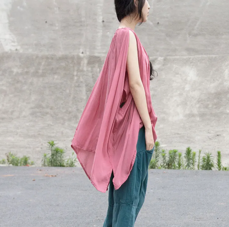 

Original Design Pure Cotton Smooth Skating Irregular Shoulder Buckle Peach Red Jacket Women Loose Plus Size T Shirt D576