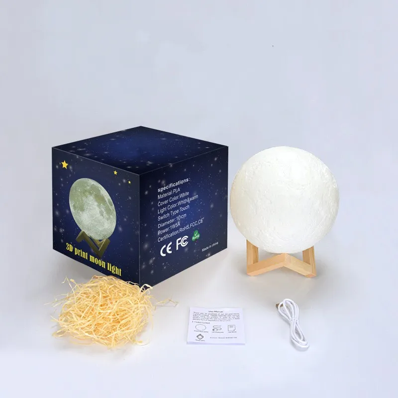 Светодиодный ночник с 3D принтом Луны перезаряжаемый сенсорный выключатель