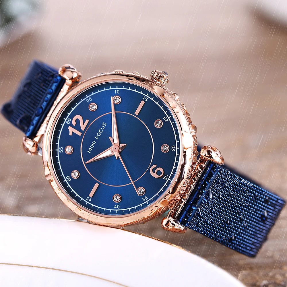 

2018 MINI FOCUS Ladies Quartz Watch Women Watches Brand Luxury Stainless Steel Strap Diamond Female Wrist Watch Gold Blue Clock