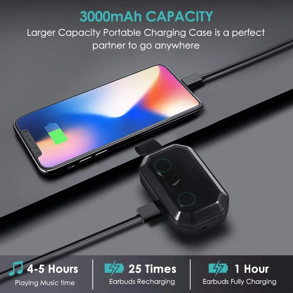 Беспроводные наушники YTOM Beep bass TWS 5 0 Bluetooth 3D IPX7 уличные с внешним аккумулятором 3000