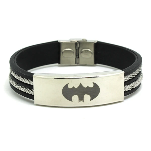 36g Amazing Design Batman Silicone Rubber Bracelet Stainless Steel Top