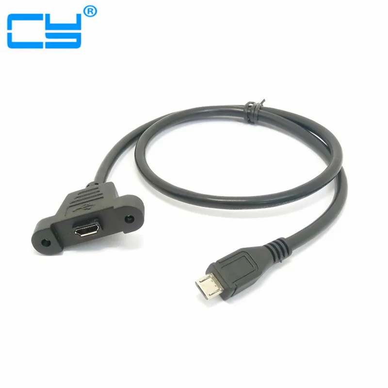 Screw Lock Panel Mount Micro USB 2.0 Type B Male to Female M/F