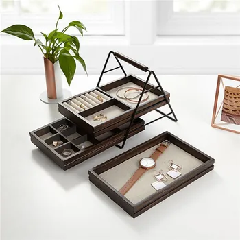 

European wooden jewelry storage rack, multi-layer simple creative jewelry box, earrings ring jewelry display stand