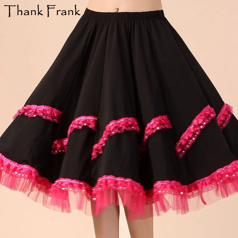 

New Latin Dance Skirt For Women Adult Sequin Rose Red Shiny Standard Ballroom Dance Dress For Girls Classic Latin Dresses LAT15