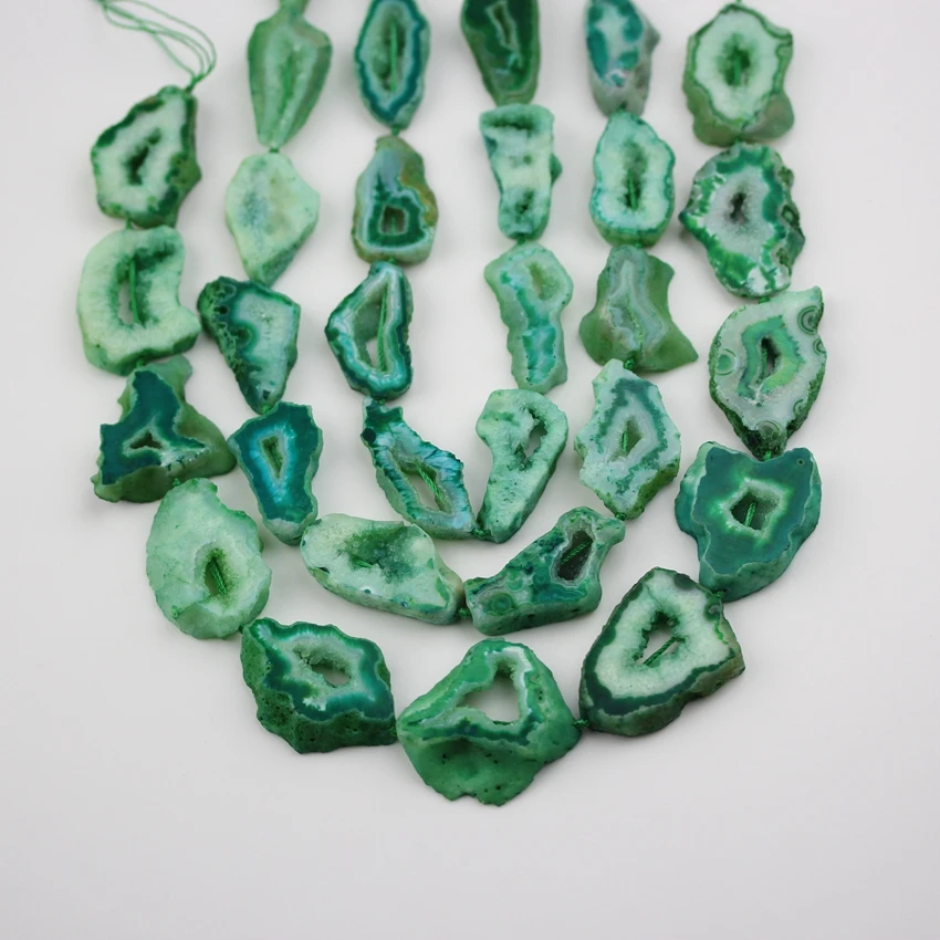 

Green Geode Agates Slab Slice Beads Necklace Crafts,Middle Drilled,Rough Druzy Drusy Loose Beads Pendant Bracelet Making