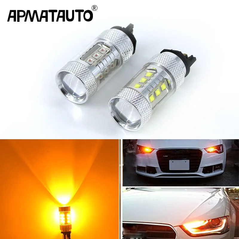 2x Янтарный цвет: желтый, белый 80 w Canbus PW24W PWY24W светодиодный лампы для Audi A3 A4 A5 Q3 VW MK7 Golf CC Fusion спереди указатели поворота