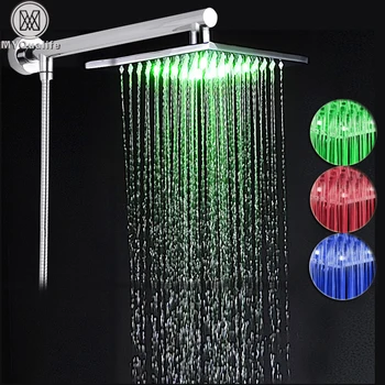 

Wall Mount 8" LED Light Rain Shower Head Wall Mounted Brass Shower Arm 59" Shower Hose Chrome Finished