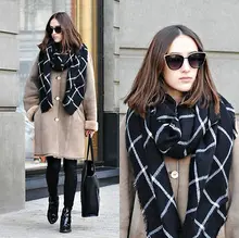 New Lady Women Blanket black white Plaid Cozy Checked Tartan Scarf Wraps shawl