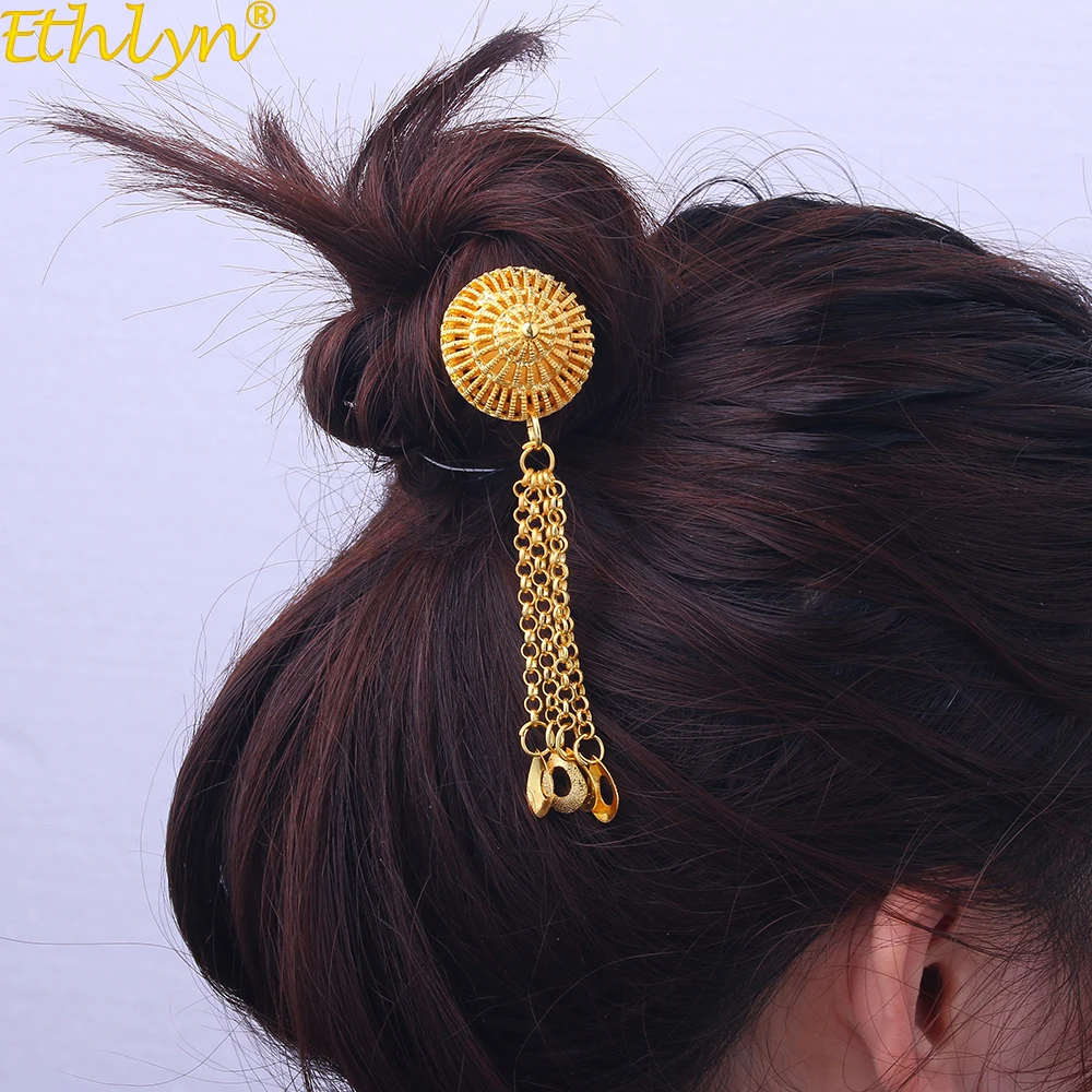 Ethlyn этнические Юго-Восточной Азии Таиланд индийские Золотые металлические круглые кисточки заколки для волос головной убор шпилька для женщин аксессуары для волос