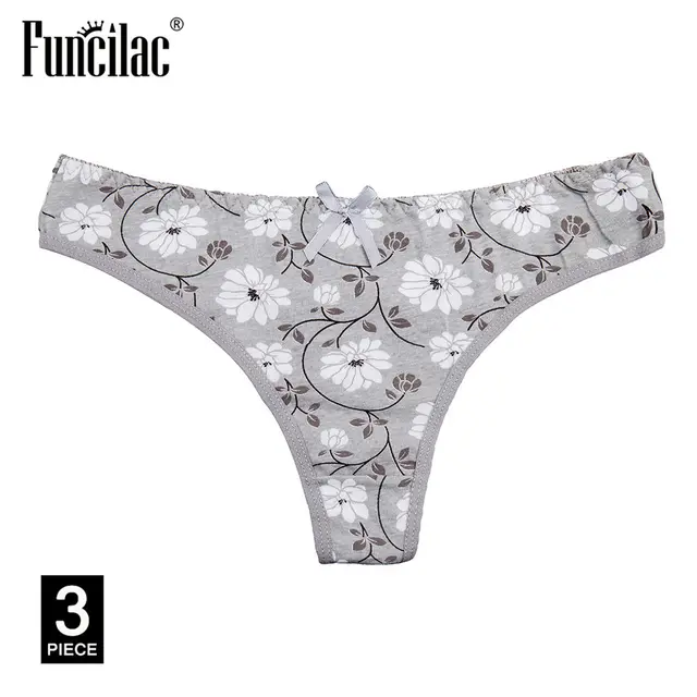 FUNCILAC Brand Sexy Women G Strings Floral Print Thongs Cotton Ladies T ...