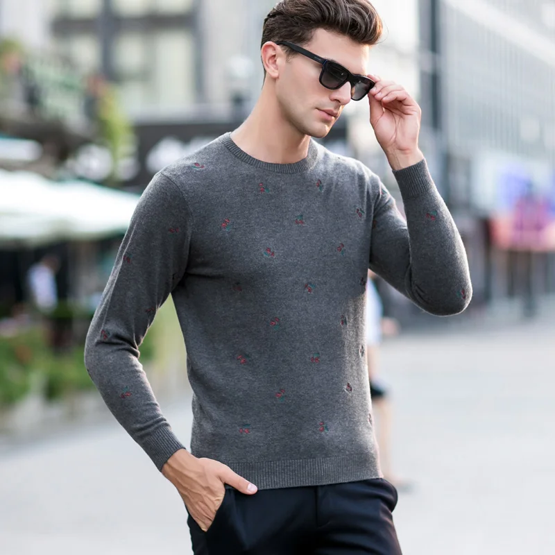 Повседневные свитера с геометрическими узорами, мужские свитера из мериносовой шерсти с длинным рукавом, Повседневный пуловер высокого качества, мужские толстые теплые свитера из шерсти - Color: Grey