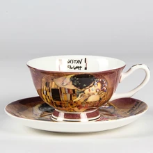 Австрийские картины поцелуй живопись кофейные чашки и блюдца креативное качество костяного фарфора чайная чашка набор День чашка tide керамические подарки