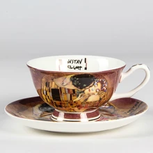 Österreich gemälde kuss malerei kaffee Tassen und Untertassen kreative qualität bone china tee tasse set Nachmittag becher flut keramik geschenke