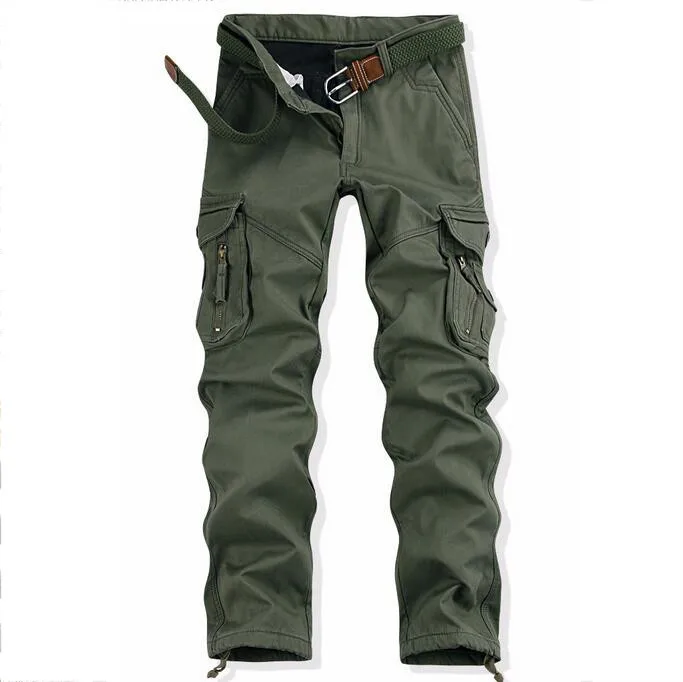 Quentes dos Homens para o Treinamento de Escalada ao ar Livre do Inverno Grossos da Carga Baggy para o Trabalhador Calças Macacões Multi Bolsos Térmicas Mais Tamanho 10 Calças de caminhadas