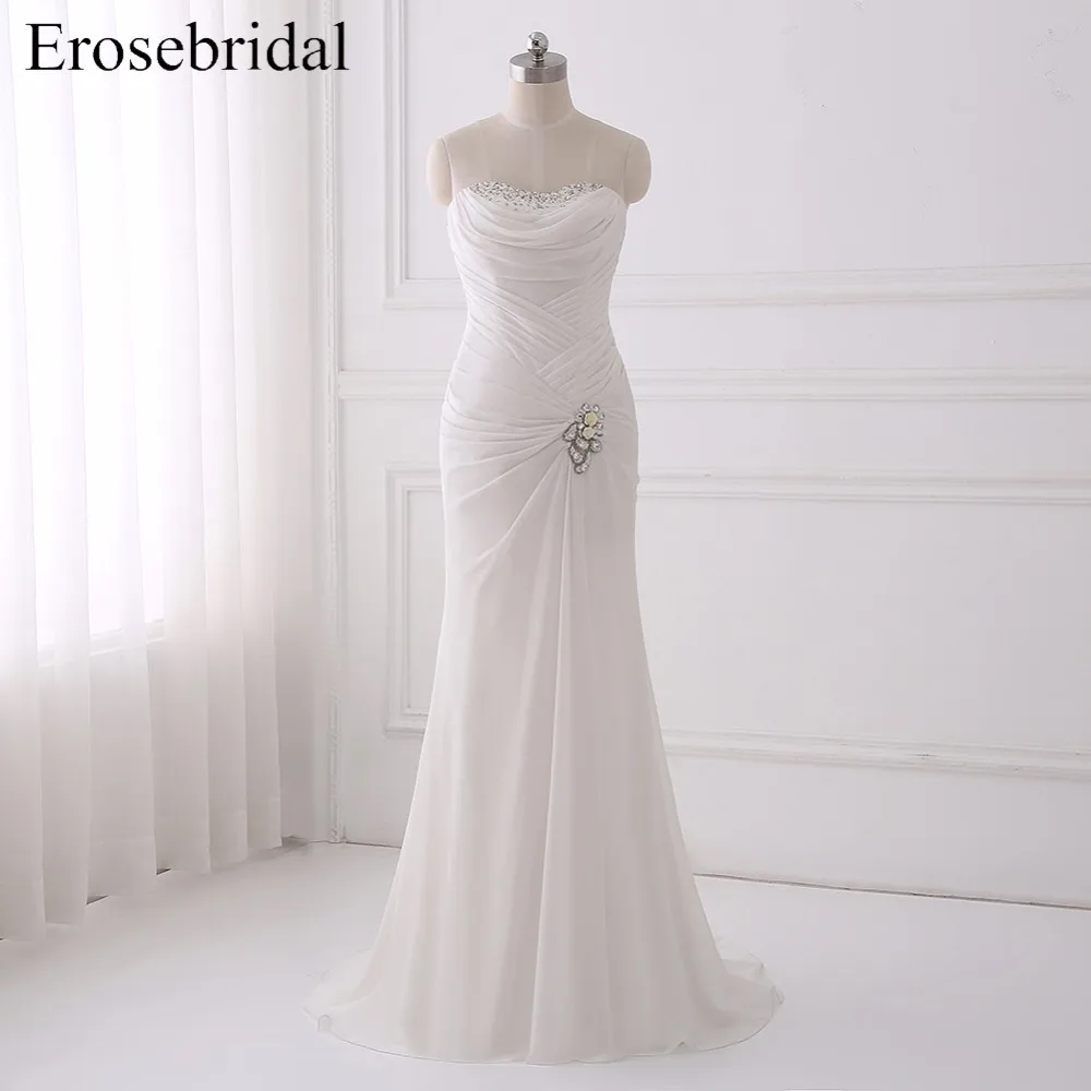 Элегантный Богемный Русалка свадебное платье 2018 Erosebridal расшитые бисером Свадебные платья Необычные плиссированные лиф Свадебные платья