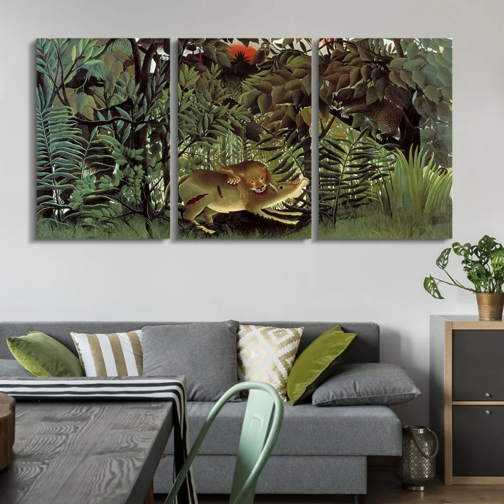 

3 Panel World Famous Painting Reproduction on Canvas Wall Art - The Hungry Lion Throws Itself on The Antelope Drop shipping