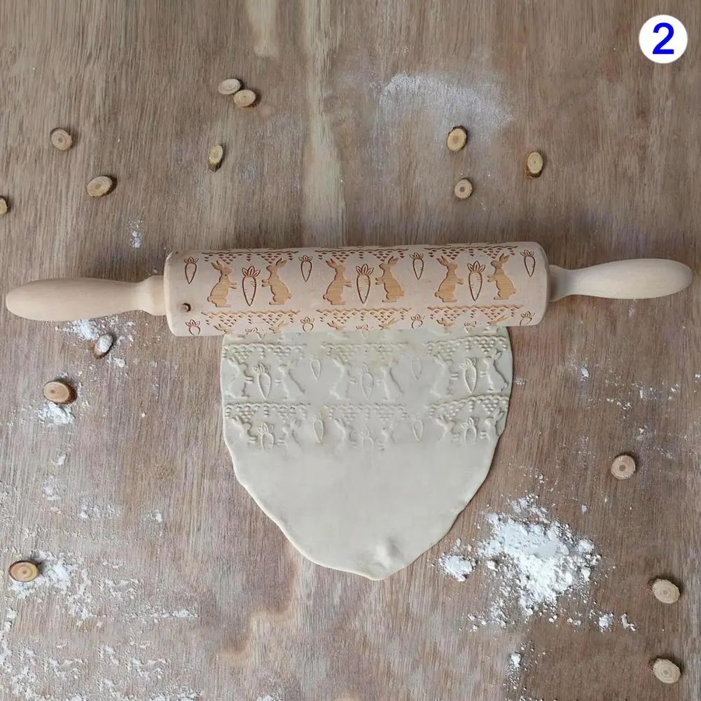 

Easter Egg Print Wooden Rolling Pin 3D Embossed Rolling Pin for Baking Home Kicthen P7Ding