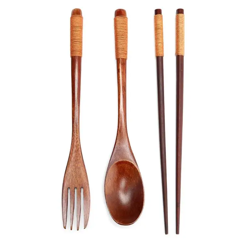 Япония Стиль Портативный деревянные палочки вилка, ложка, Посуда роскошный дизайн набор столовых приборов для путешествий