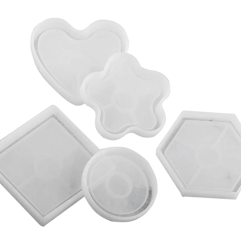 

Resin Coaster Molds Silicone 5 Pack Silicone Coaster Molds For Epoxy Resin Casting Round Square Hexagon Heart And Flower Molds