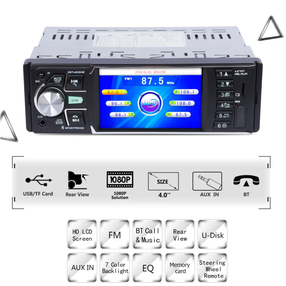 VODOOL " 1Din Bluetooth стерео MP5 плеер FM передатчик магнитола с AUX MP3 музыкальный медиаплеер изображение при движении задним ходом с пультом дистанционного управления Управление