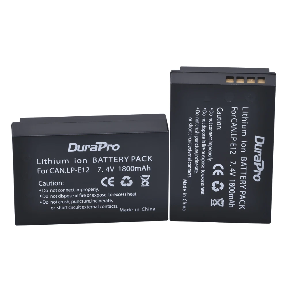 2 предмета x DuraPro 7,4 В 1800 мА/ч, LP-E12 LP E12 LPE12 Камера Батарея для цифровой однообъективной зеркальной камеры Canon EOS M M2 100D поцелуй X7 Rebel SL1