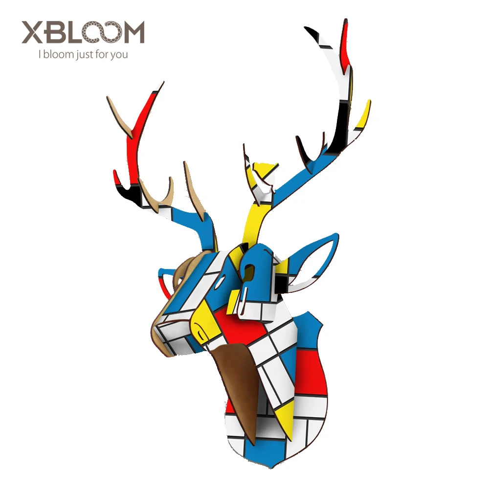 

3D DIY vivid deer horse head wood creative statue model wall hanging deer head wood gift craft home decor garden wedding decor