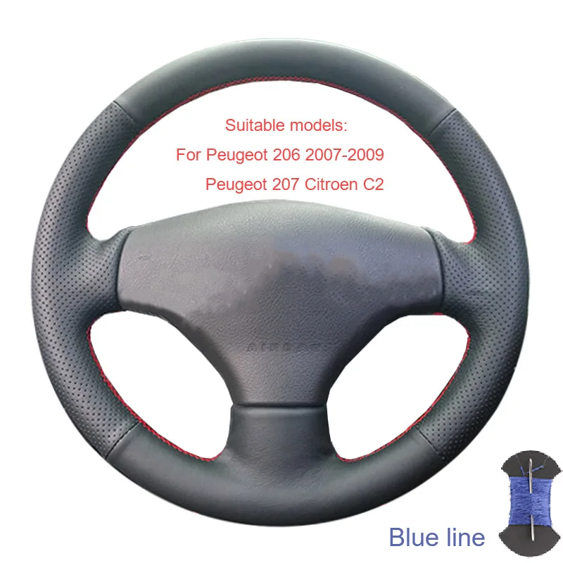 Оплетка рулевого колеса для Citroen Elysee C-Elysee Новинка Elysee peugeot 301 2013- peugeot 206 2007/чехлы на руль - Название цвета: Blue thread