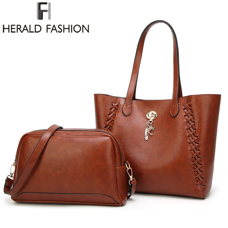 

Herald Fashion Large Capacity Women Composite Bags Quality Leather Female Shoulder Bags Causal Tote Bags Lady's Messenger Bags