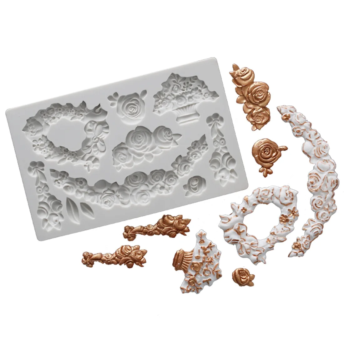 

News Rose Pattern Edging Decoration Silicone 3D Candle Molds Handmade for Making Candles for Plaster DIY Fondant Chocolate Molds