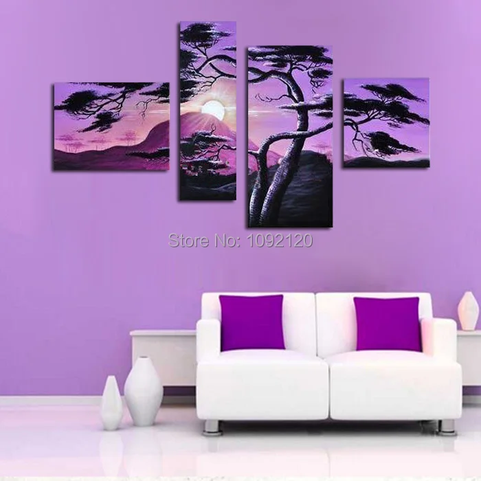 Картина маслом ручной работы на холсте 4 шт./компл.|tree oil painting|paintings on canvasoil painting canvas