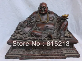 

bi00532 17" Chinese Purple Bronze Gilt Happy Laugh Maitreya Buddha YuanBao Kylin Statue