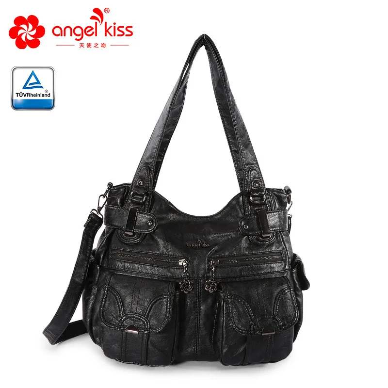 Женская кожаная сумка с эффектом потертости в стиле ретро, сумки с клецками, модная сумка на плечо, креативная Повседневная сумка-мессенджер, женские сумки ZF9506 - Цвет: Black