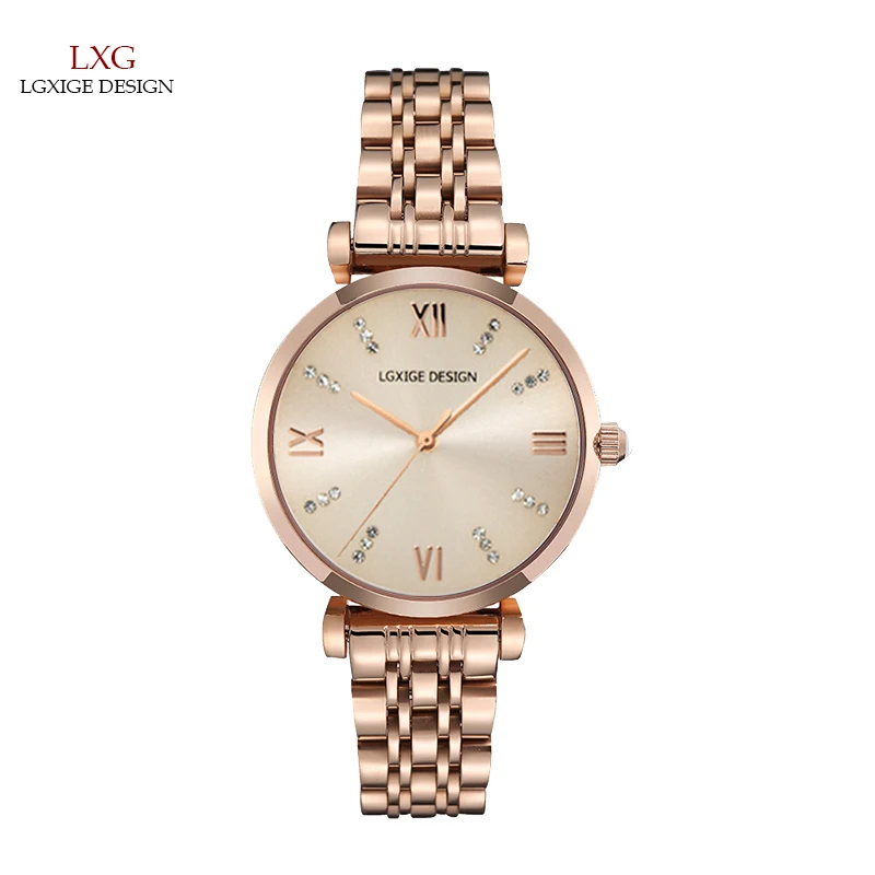 

LGXIGE Steel woman Watches 2017 brand luxury gold rhinestone Crystal Diamond quartz watch ladies wrist watch relogio feminino