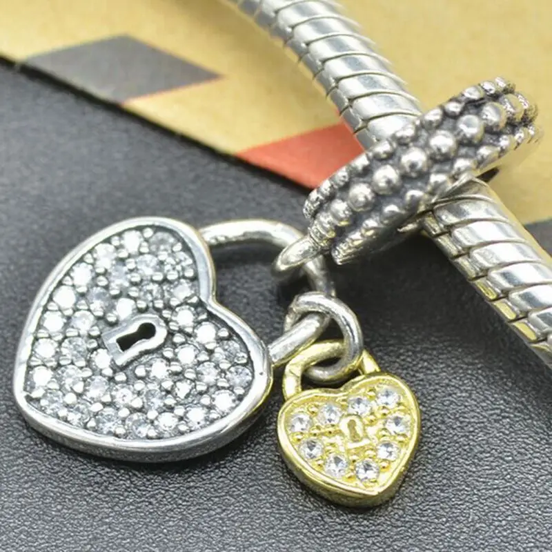 Подвеска стразы из серебра 100% пробы с двумя сердцами подходящая для европейского