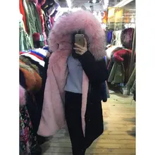 Модная женская зимняя одежда светло розовая меховая Длинная